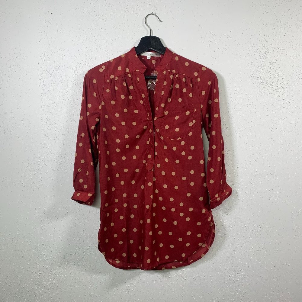 Brand new maroon blouse with polka dots